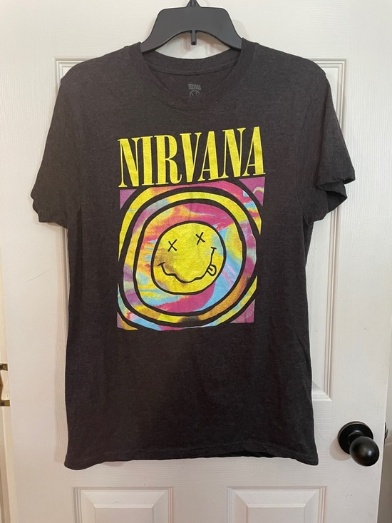 NIRVANA Other - NIRVANA Black Tee with Yellow Logo and Multicolor Tie-Dye Smiley. Size L